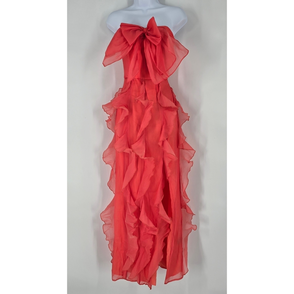 Hutch Allover Ruffle Strapless Gown with Bow in Coral Size 2 NEW - Picture 2 of 11
